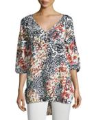 Printed 3/4-sleeve High-low Tunic,