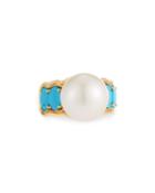 18k Turquoise & White Pearl Ring,