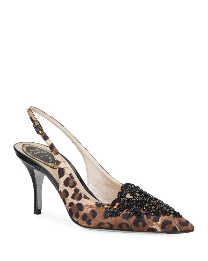 Leopard-print Embellished Pumps