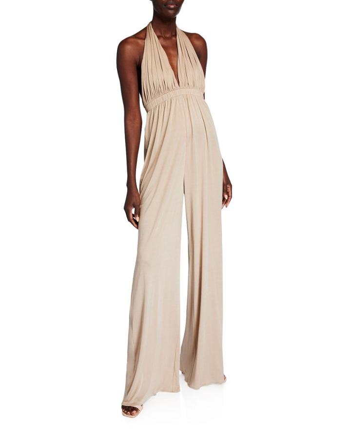 Halter-neck Open-back Wide-leg