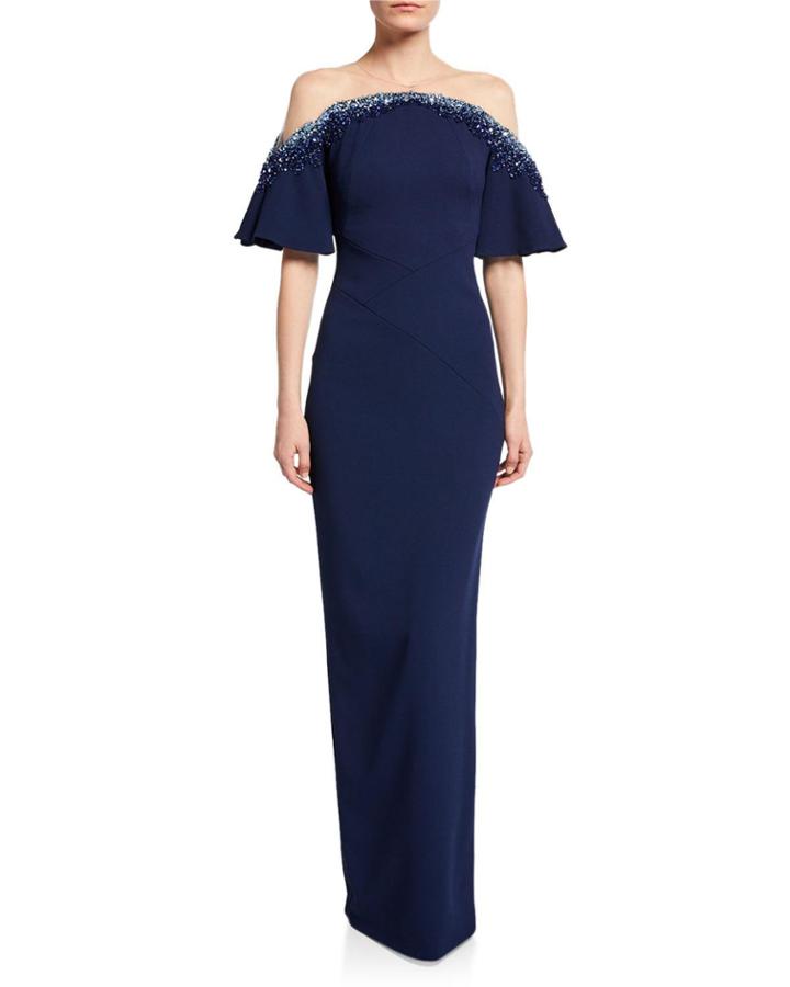 Off-the-shoulder Crystal-embellished Gown