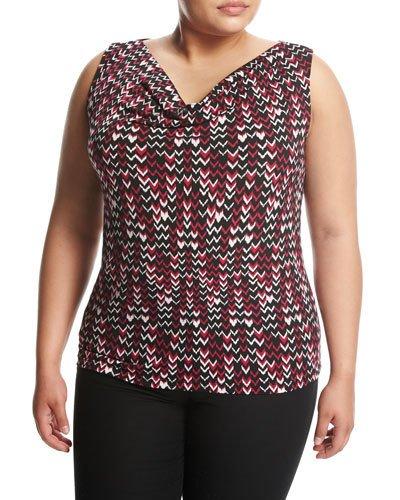 Sleeveless Printed Jersey Blouse, White