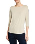 Soft-touch Metallic Long-sleeve Boat-neck Top