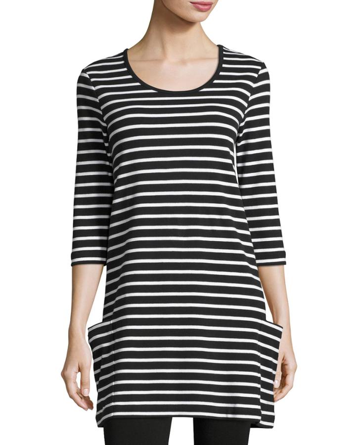 Plus Size Striped Cotton Interlock Tunic, Black/white