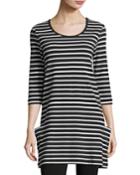 Plus Size Striped Cotton Interlock Tunic, Black/white