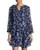 Printed Ruffle Dress, Navy