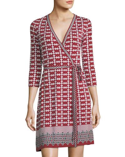 Geometric-print Jersey Wrap Dress, Oxblood/beige