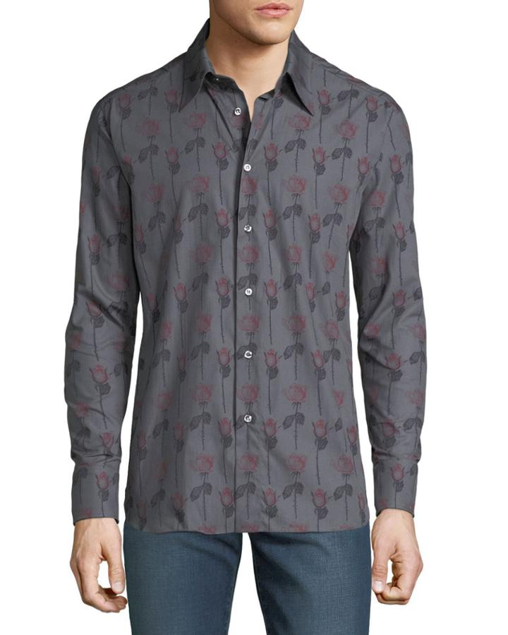 Men's Regular Fit Long-sleeve Rose Printed