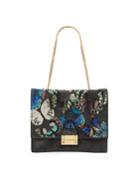 Smooth Leather Shoulder Bag With Sequin Butterflies