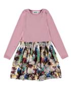 Credence Ribbed Long-sleeve Dress W/ Printed Skirt,