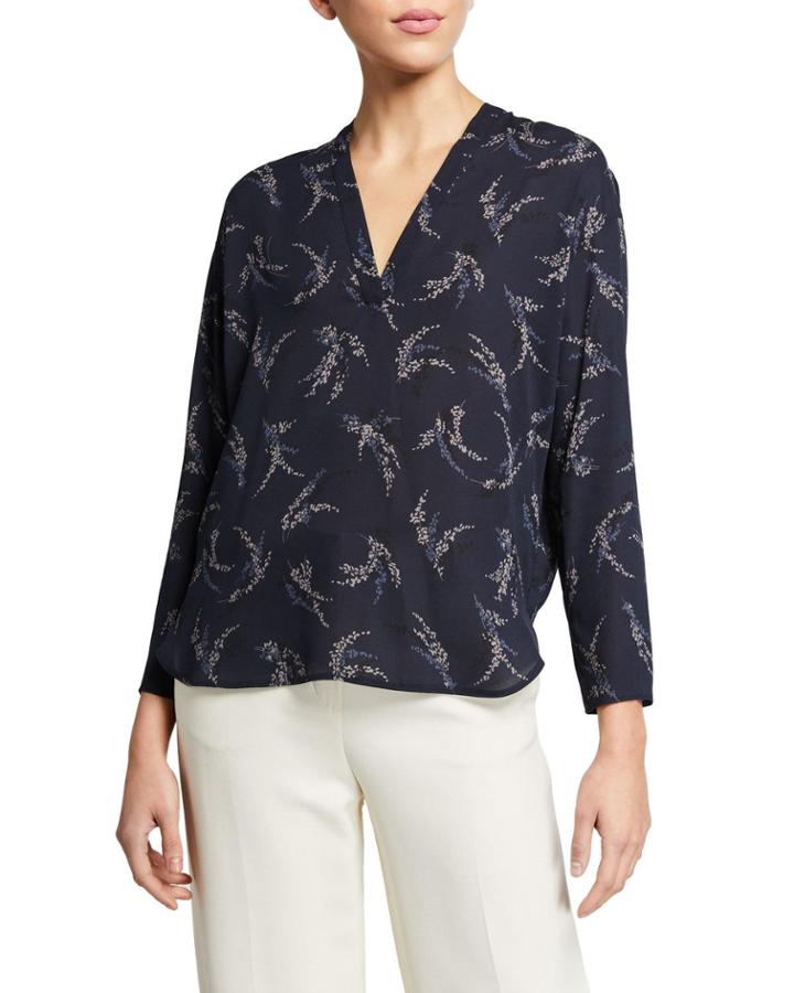 Spring Floral Long-sleeve Popover Top