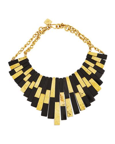 Kifalme Dark Horn & Bronze Bib Necklace, Bronze