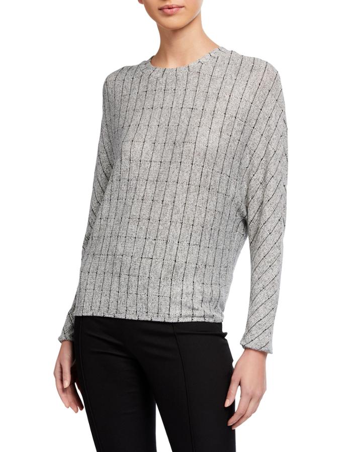 Dolman-sleeve Check Knit Top
