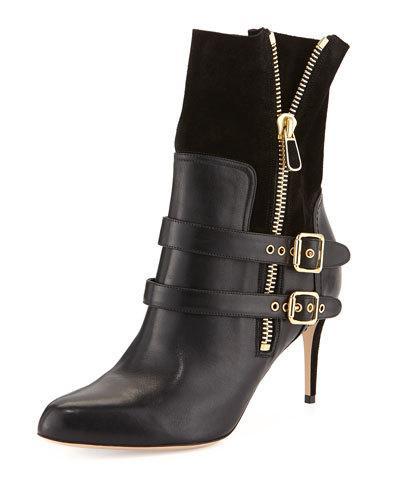 Clio Double-buckled Ankle Boot, Black