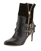 Clio Double-buckled Ankle Boot, Black