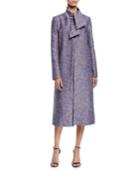 Tie-neck Sequin-embroidered Tweed Coat