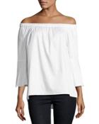 Off-the-shoulder Bell-sleeve Top, White