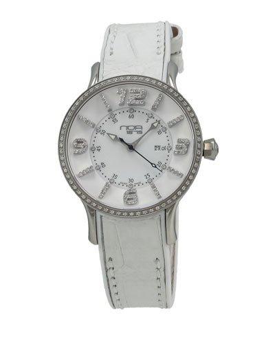 Alligator-strap Diamond-dial Watch, White