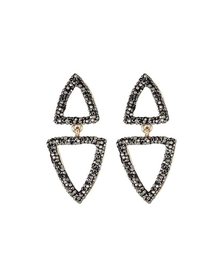 Luxe Double-triangle Crystal Drop Earrings, Gray