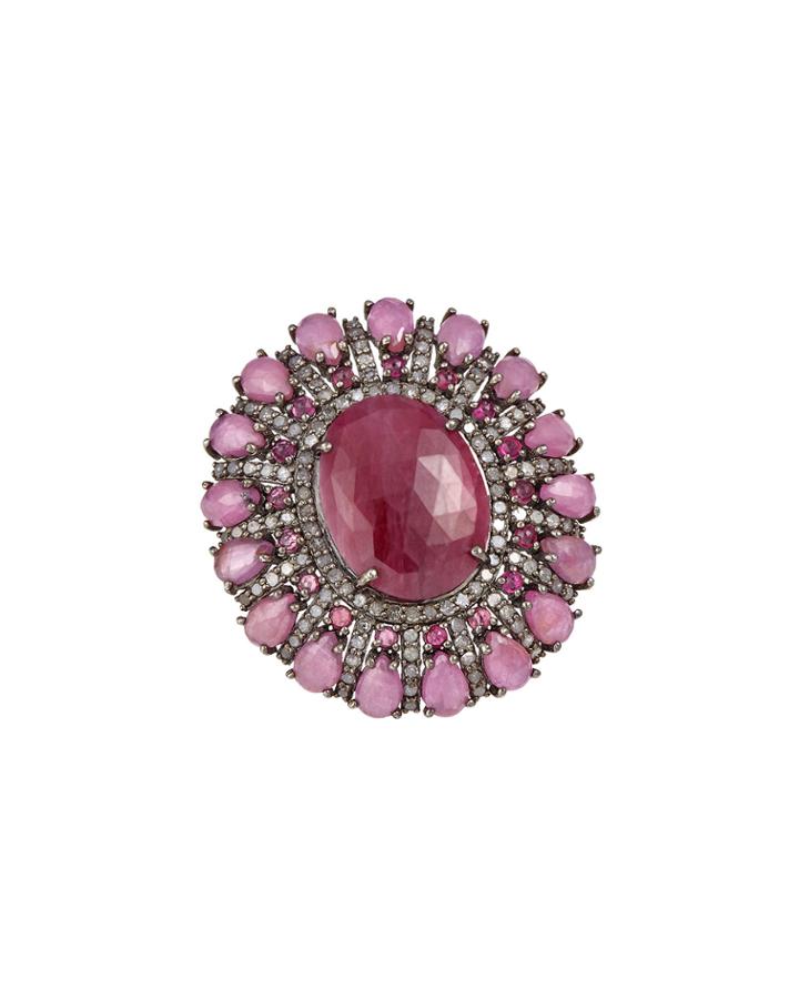 Bavna Composite Ruby, Pink Sapphire, Tourmaline & Diamond Cocktail Ring, Women's