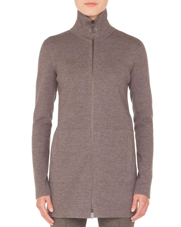 Turtleneck Zip-front Melange Knit
