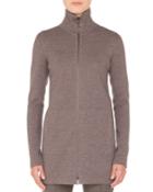 Turtleneck Zip-front Melange Knit