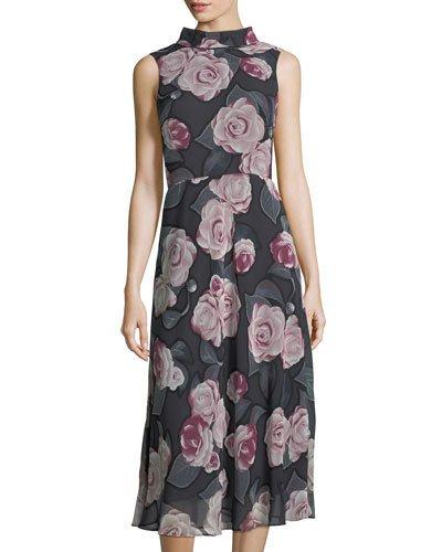 High-neck Floral-print Dress