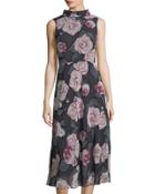 High-neck Floral-print Dress