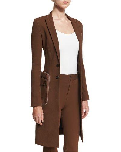 Zip-pocket Long Twill Jacket, Chocolate
