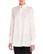 Perforated Balloon-back Blouse, White