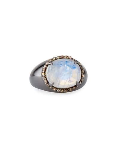 Domed Rainbow Moonstone & Diamond Cocktail Ring