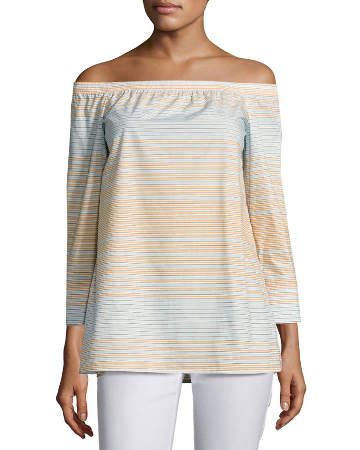 Amy Striped Off-the-shoulder Cotton Blouse,