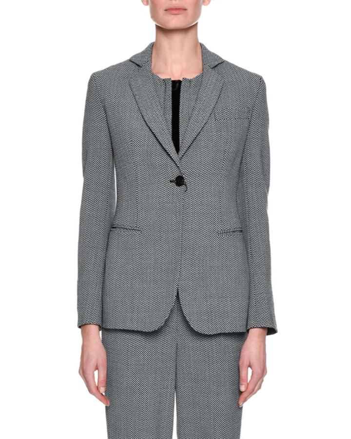 Herringbone One-button Suiting Jacket, Gray