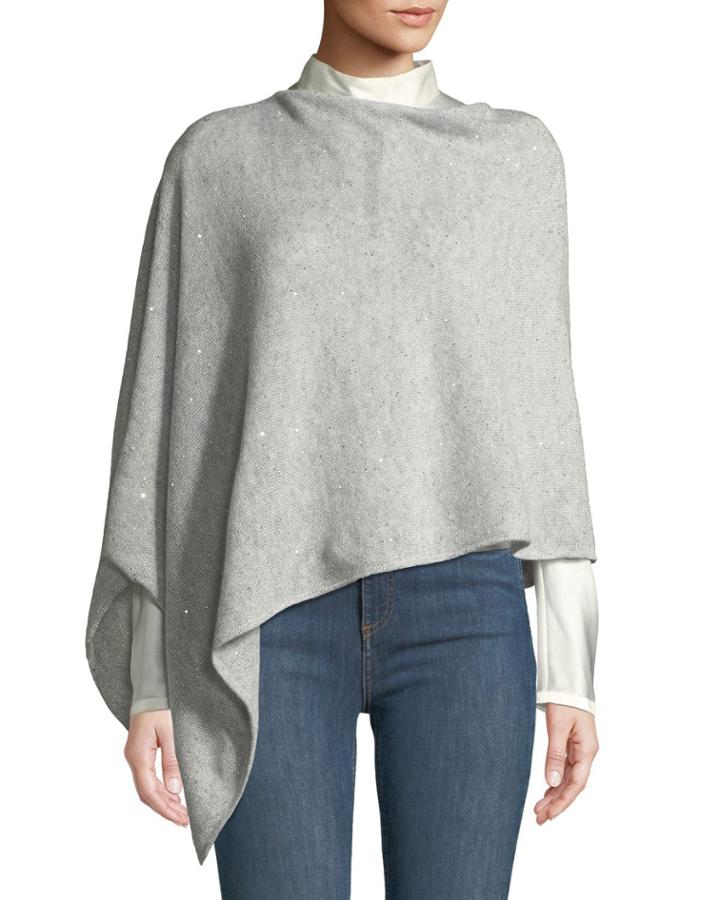 Metallic Cashmere Sequin Topper Poncho