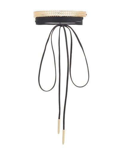 Lacy Metal & Suede Wrap Choker, Gold