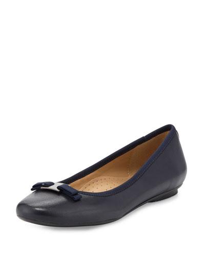 Salma Leather Bow Flat, Navy