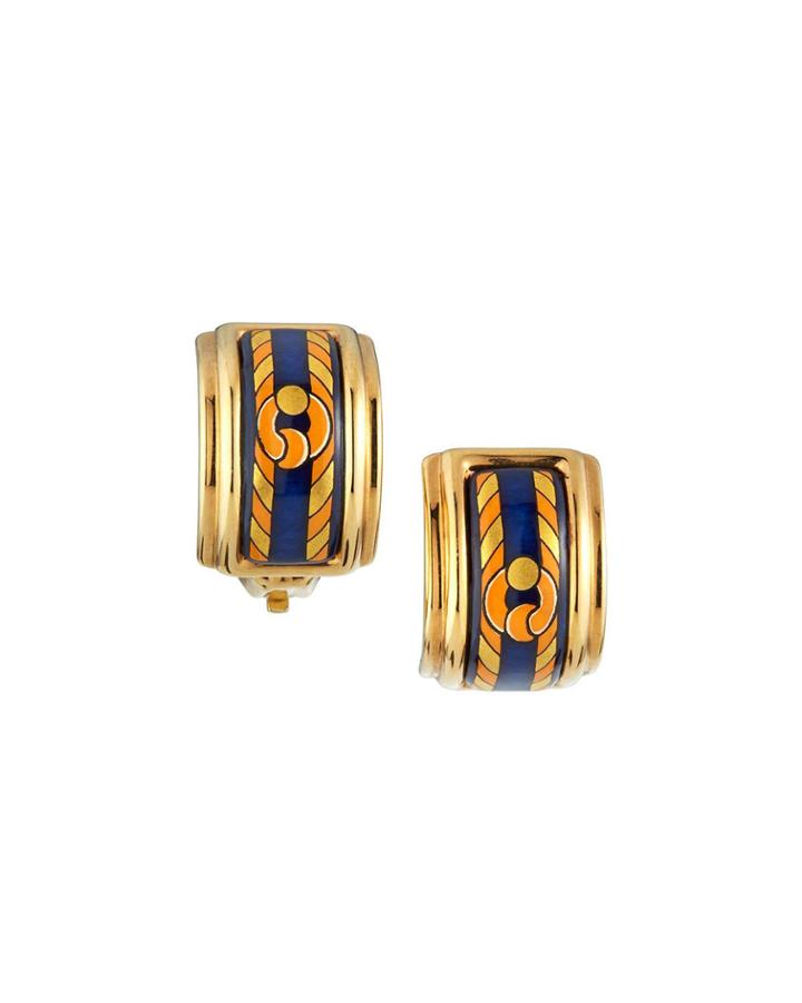 Estate Rope Enamel Earrings, Navy/gold