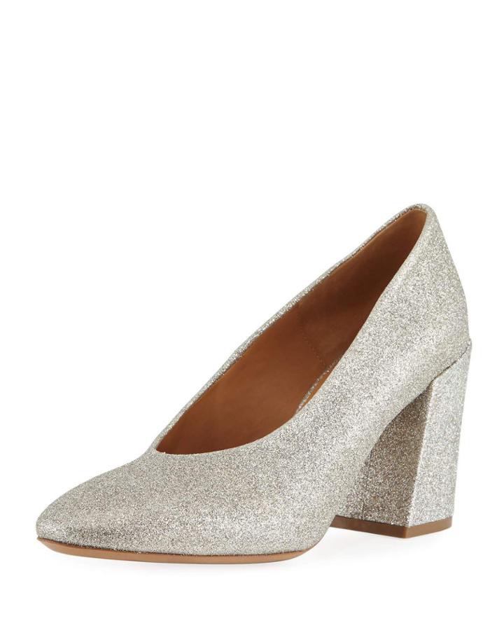 Chunky-heel Glitter Pumps