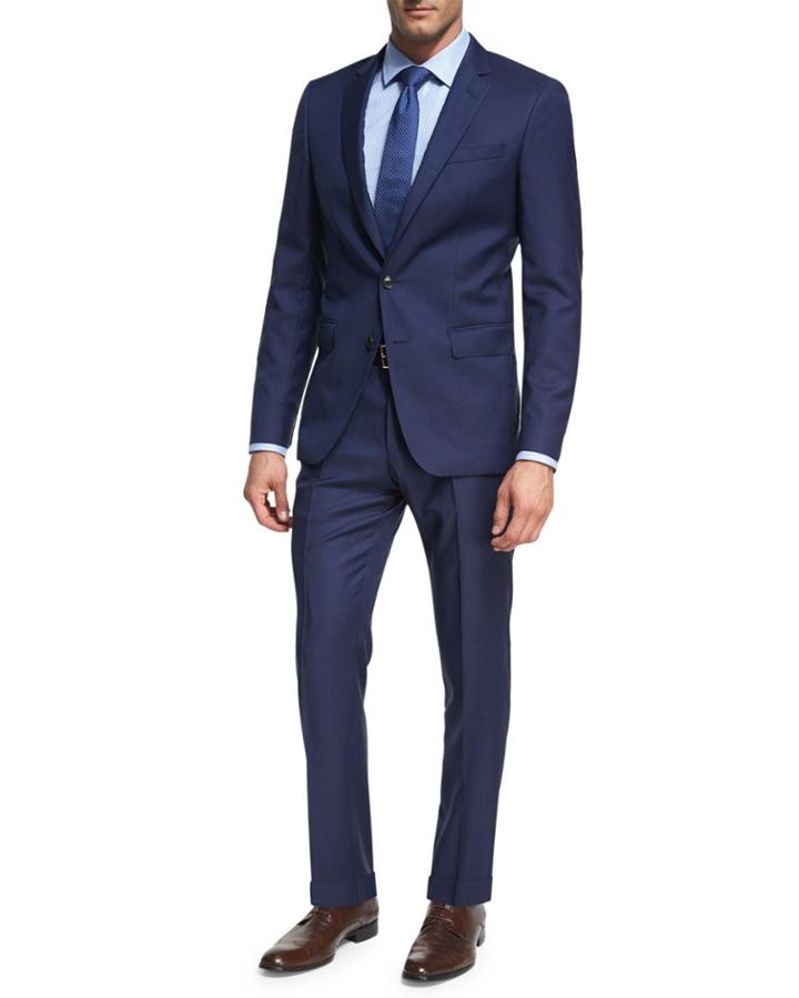 Micro-stripe Wool Two-piece Suit, Bright Navy