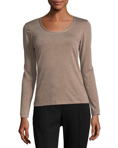 Melange Scoop-neck Long-sleeve Tee