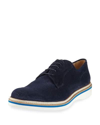 Lazio Perforated Suede Derby, Blue