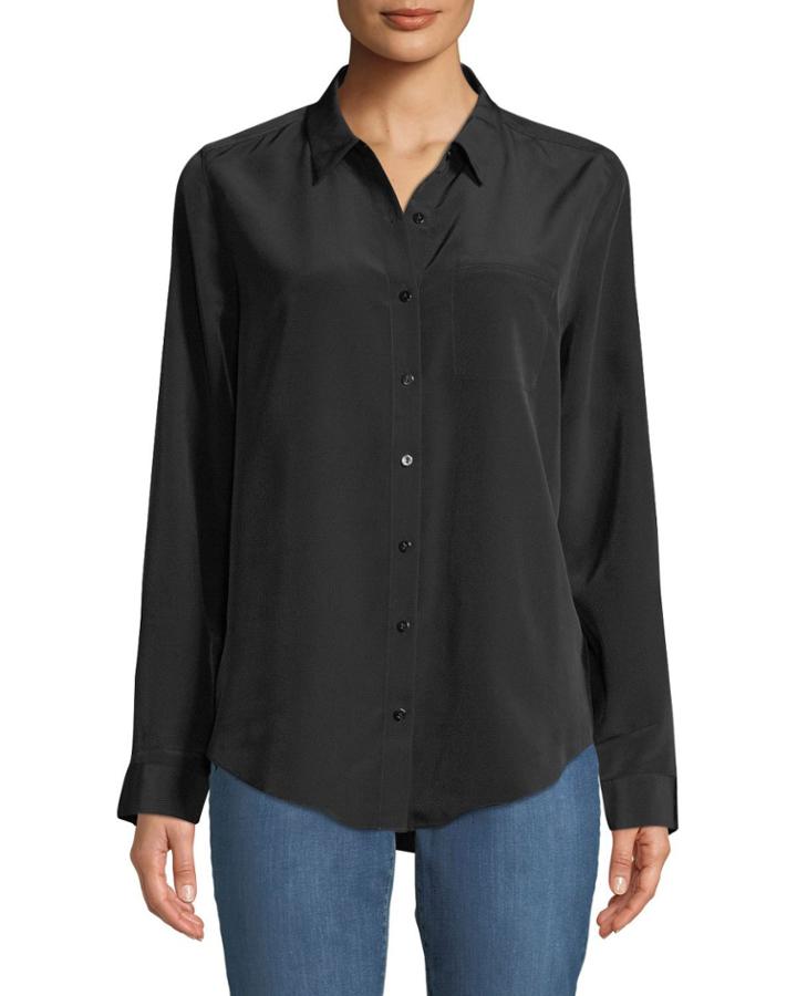 Satin Button-down Blouse