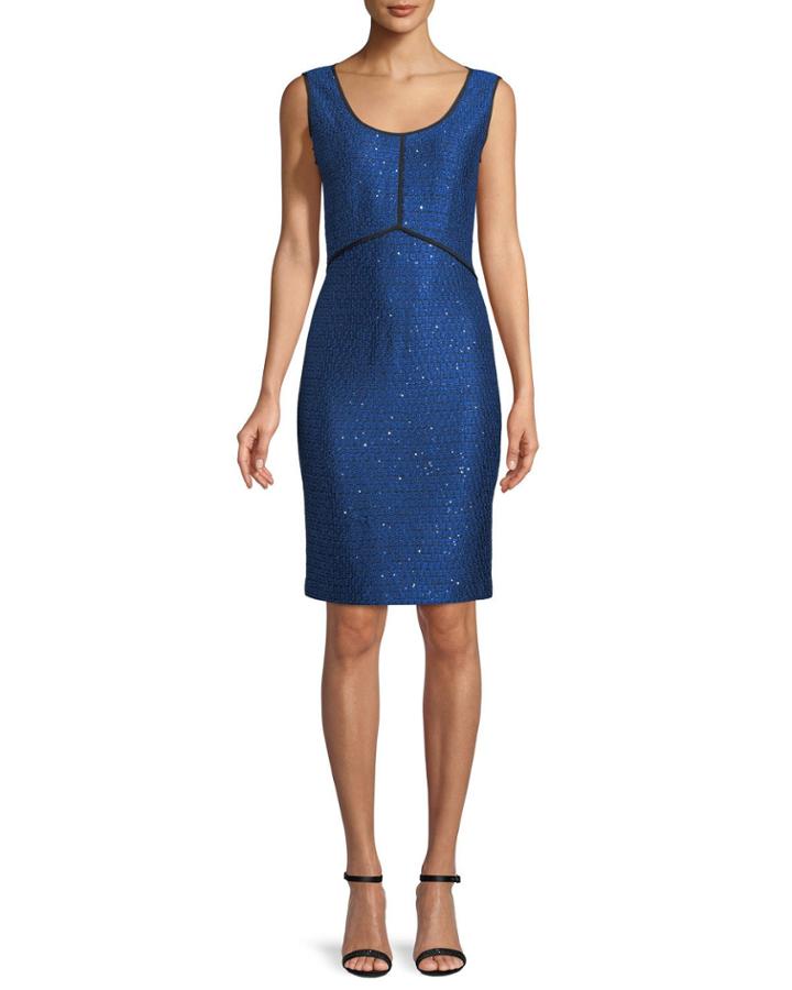 Luster Sequined Knit Sleeveless Cocktail Dress