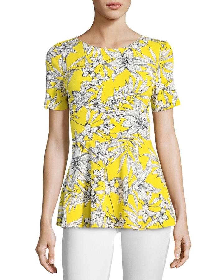 Floral-print Short-sleeve Peplum Blouse