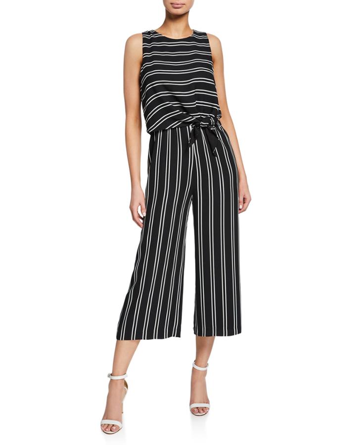 Stripe Tie-front Flare Jumpsuit