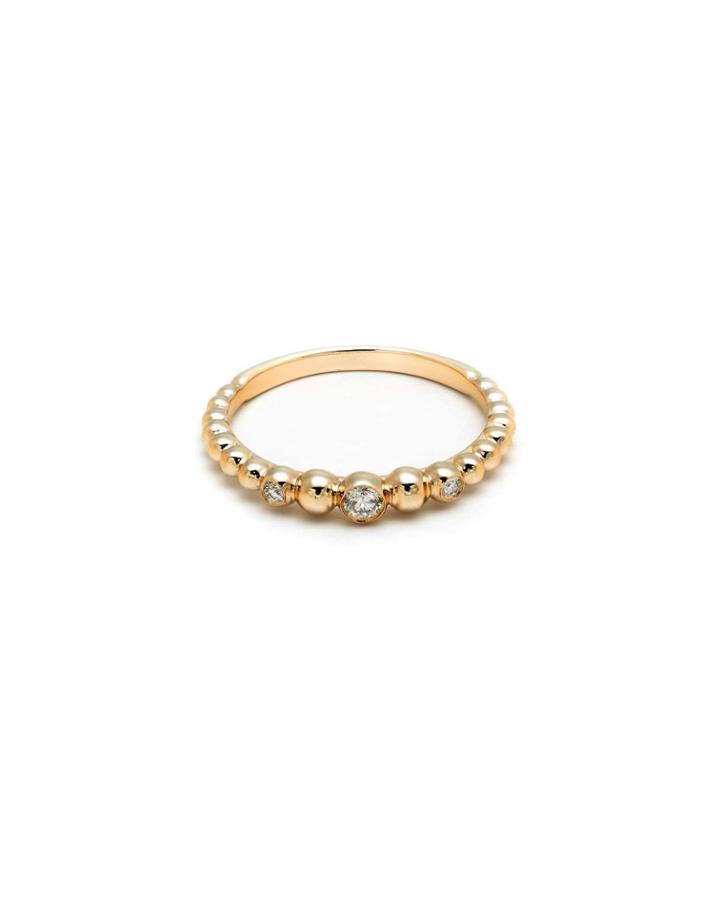 14k Gold Beaded Diamond Band Ring,