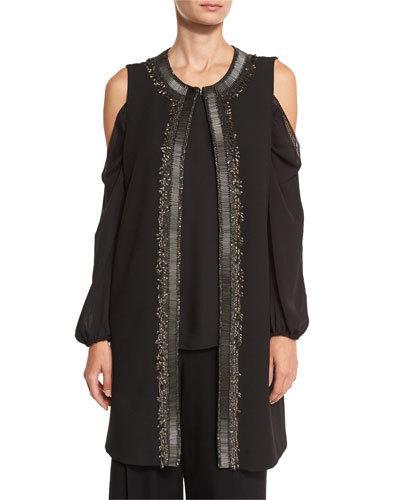 Cheyenne Long Embroidered Vest, Black