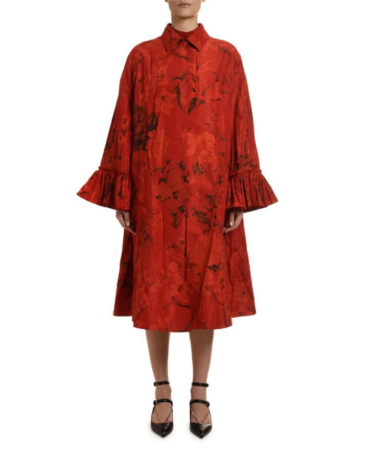 Plisse-cuffed Faille Coat