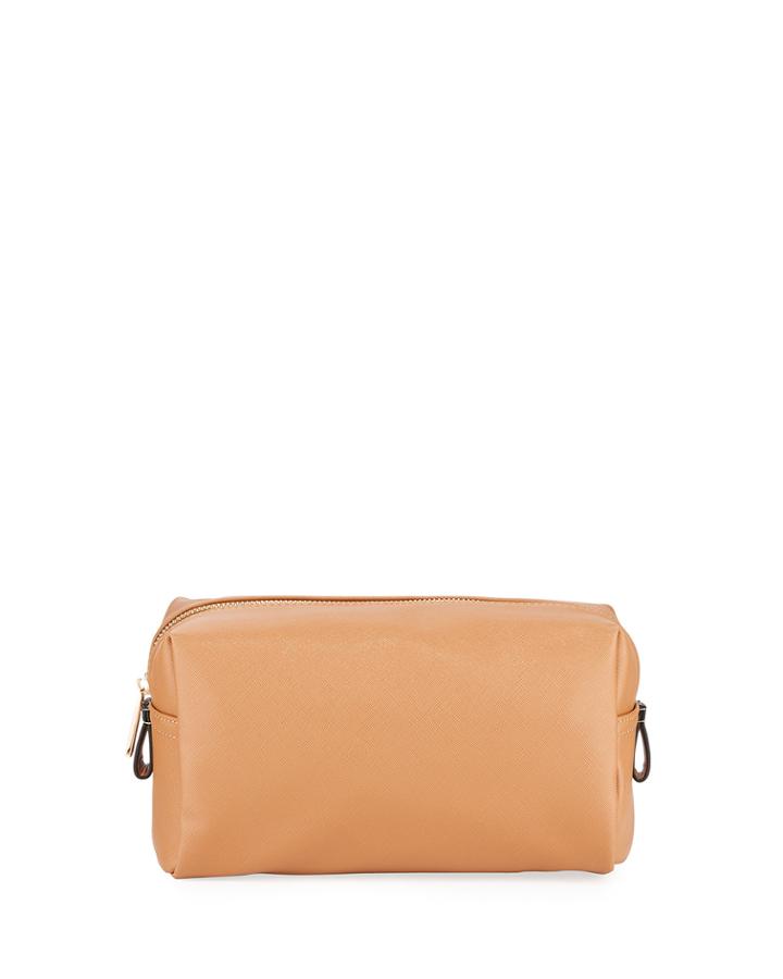 Faux-saffiano Zip Cosmetics Bag