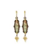 Old World Scalloped Aquaprase Cabochon Earrings With Diamonds